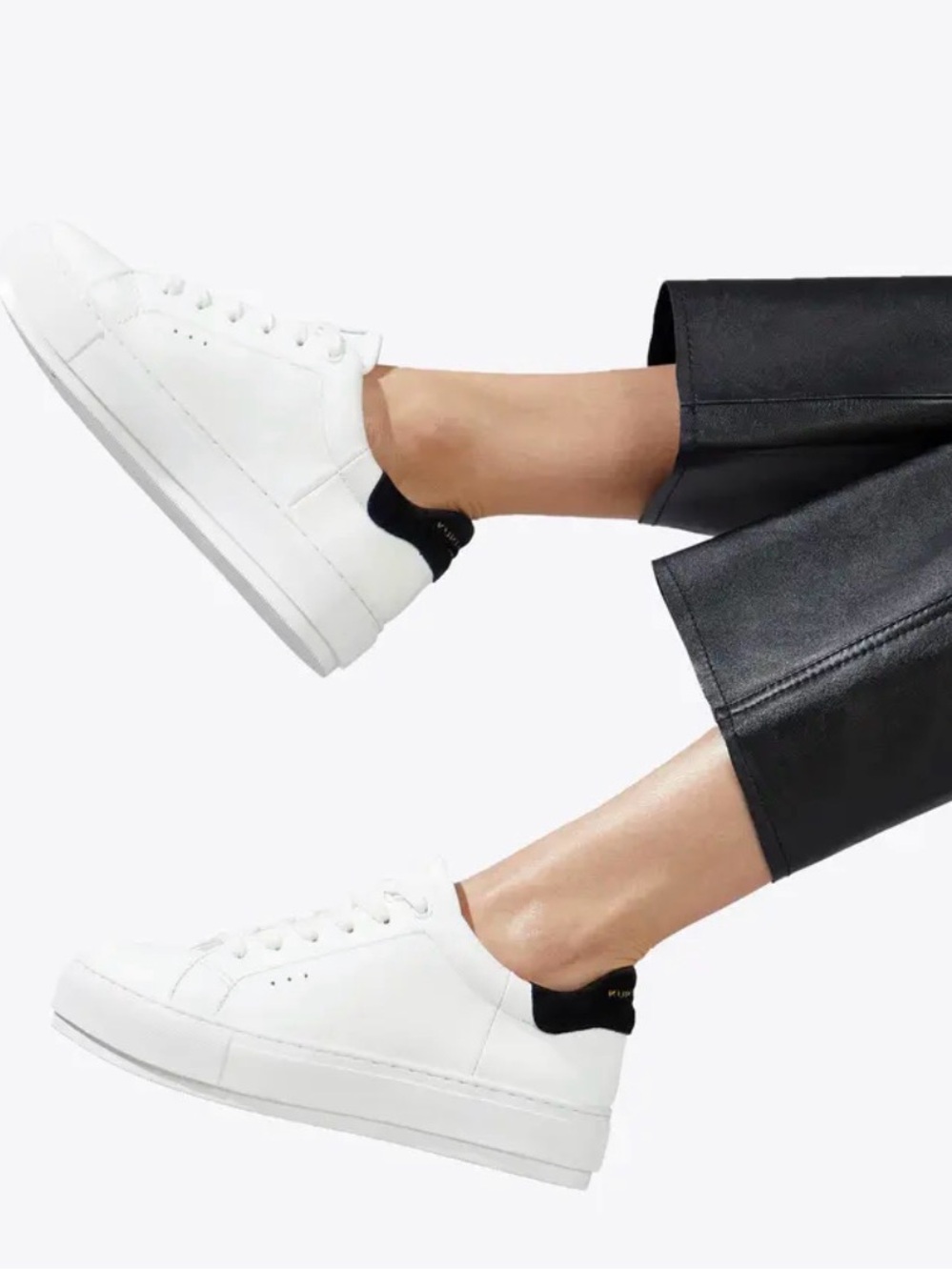 Kurt Geiger Laney White Leather Sneakers Black Suede Heel Women’s Size 40.5